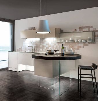 Cucina 36e8 Bianco - Iuta - Mandorla con penisola per piano cottura Wildwood Grigio