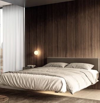Letto Fluttua - Testiera H 53 in Ecopelle Beige