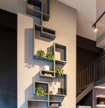 Wall-mounted bookcase, LagoLinea model color Ferro Grey