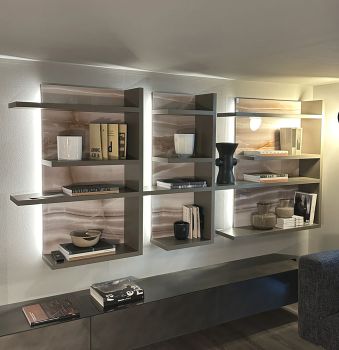 Pentagram Bookcase Havana and Xglass Onyx