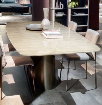 Barrel-shaped U Table - in glossy Xglass glass, Titanium color
