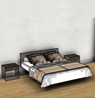 Steel Soft Bed with Xglass Bronze Color Bedside Tables | Outlet LAGO