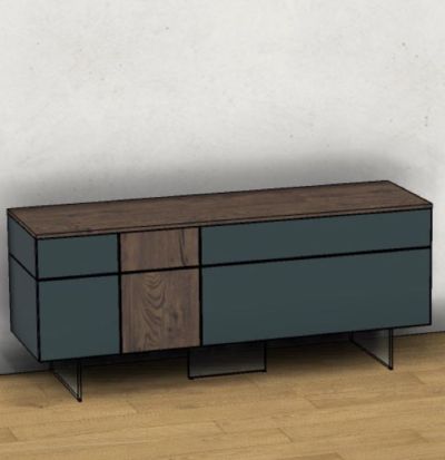 36e8 Sideboard - Graphite Lacquered and Grey Wildwood Top
