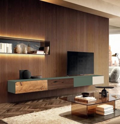Tv unit 36e8 in Natural Wildwood, Dark, and Colored Green