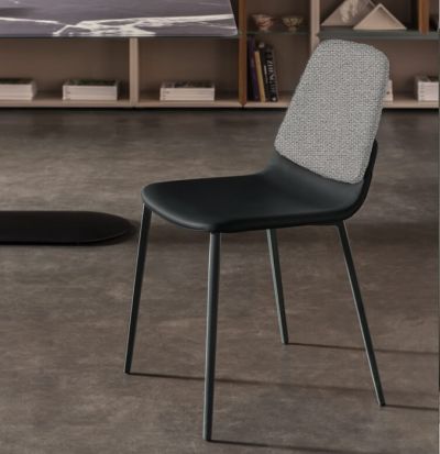 Ermes chair in graphite color, faux leather covering in graphite color and gray fabric