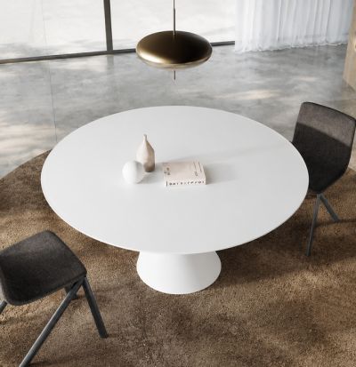 Tavolo Chapeau Rotondo Vetro Opaco Bianco
