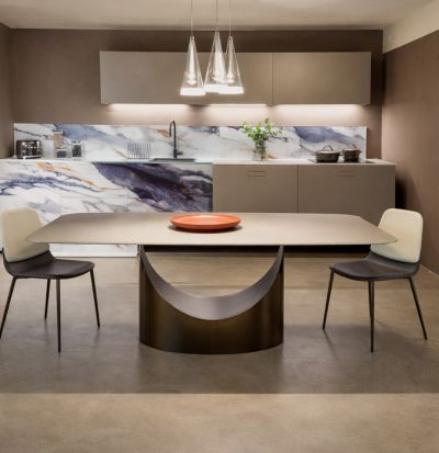 Tavolo U a botte vetro opaco Havana